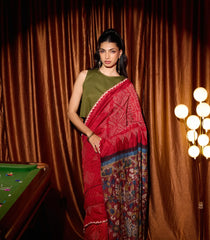 Crimson Handloom Bandhej Tussar Silk Saree With Tie & Dye Motifs -TU3034