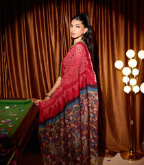 Crimson Handloom Bandhej Tussar Silk Saree With Tie & Dye Motifs -TU3034