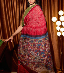 Crimson Handloom Bandhej Tussar Silk Saree With Tie & Dye Motifs -TU3034