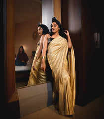 Taupe Woven Banarasi Khadi Georgette Silk Saree With Stripes-BE1623