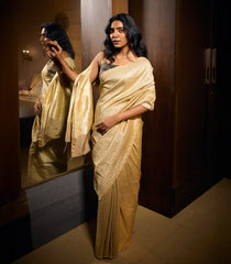 Taupe Woven Banarasi Khadi Georgette Silk Saree With Stripes-BE1623