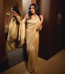 Taupe Woven Banarasi Khadi Georgette Silk Saree With Stripes-BE1623