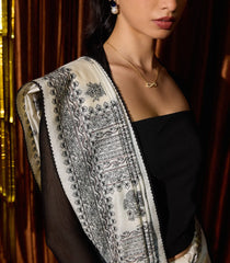 White Handloom Tussar Saree With Printed Floral Motifs-TU3041