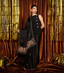 Black Woven Blended Georgette Saree With Embroidered Floral Motifs-EN1831