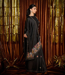 Black Woven Blended Georgette Saree With Embroidered Floral Motifs-EN1831
