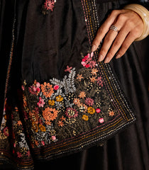 Black Woven Blended Georgette Saree With Embroidered Floral Motifs-EN1831