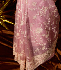 Baby Pink Woven Organza Saree With Embroidery Floral Motifs-EN1682