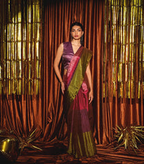 Multicolor Handloom Chanderi Cotton Tissue Saree With Stripes-CC1336