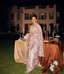 Off White Woven Organza Silk Saree With Hand Embroidered Motifs-EN1798