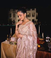 Off White Woven Organza Silk Saree With Hand Embroidered Motifs-EN1798