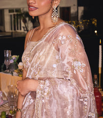 Off White Woven Organza Silk Saree With Hand Embroidered Motifs-EN1798