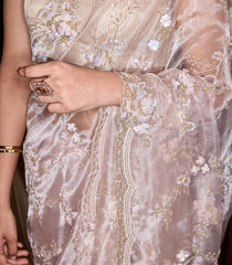 Off White Woven Organza Silk Saree With Hand Embroidered Motifs-EN1798
