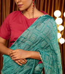 Cyan Handloom Bandhej Tussar Silk Saree With Tie & Dye Motifs -TU3031