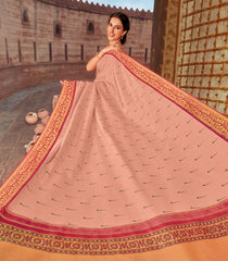 Peach Fuzz Handloom Natural Dyed Silk Saree With Muniya Buttas