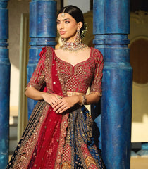 Crimson Red & Navy Blue Festive Lehenga Set-SK5126