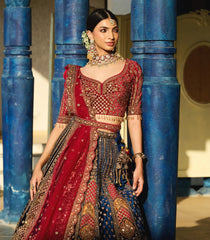 Crimson Red & Navy Blue Festive Lehenga Set-SK5126
