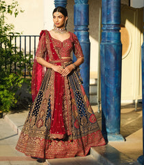 Crimson Red & Navy Blue Festive Lehenga Set-SK5126