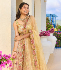 Yellow & Pink Festive Embroidered Lehenga Set-SK5125
