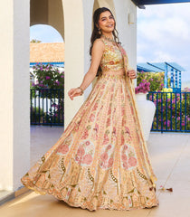 Yellow & Pink Festive Embroidered Lehenga Set-SK5125