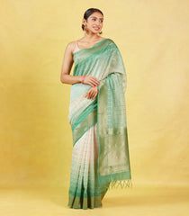 Off White Handloom Banarasi Silk Cotton Saree With Zari Checks