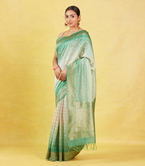 Off White Handloom Banarasi Silk Cotton Saree With Zari Checks