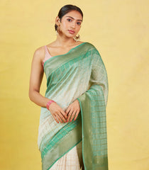 Off White Handloom Banarasi Silk Cotton Saree With Zari Checks