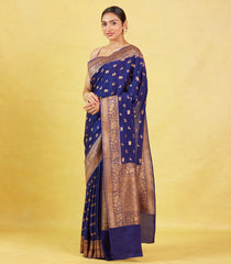 Navy Blue Banarasi Georgette Saree With Annam, Elephant Buttas