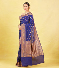 Navy Blue Banarasi Georgette Saree With Annam, Elephant Buttas