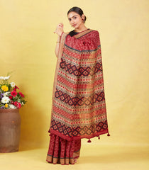 Crimson Handloom Tussar Silk Saree With Printed Dotted Motifs