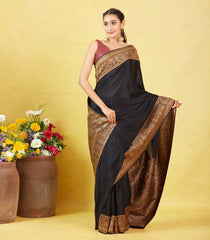 Black Banarasi Georgette Saree With Plain Body & Zari Border