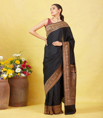 Black Banarasi Georgette Saree With Plain Body & Zari Border