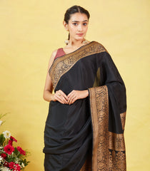 Black Banarasi Georgette Saree With Plain Body & Zari Border