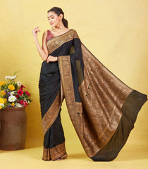 Black Banarasi Georgette Saree With Plain Body & Zari Border