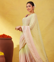 Light Peach Banarasi Georgette Saree With Chevron Motifs