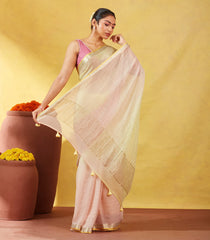 Light Peach Banarasi Georgette Saree With Chevron Motifs