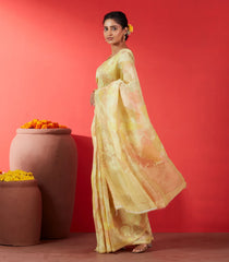 Yellow Handwoven Linen Saree Printed With Floral Motifs