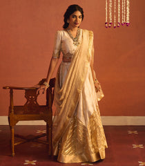 Ivory Gold Tissue Silk Lehenga Set-SK5116