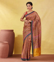 Mustard Handloom Tussar Silk Saree Printed With Flower Motifs