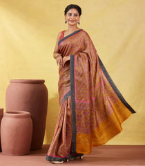 Mustard Handloom Tussar Silk Saree Printed With Flower Motifs