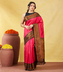 Hot Pink Handloom Kanchipuram Silk Saree With Silk Thread Buttas