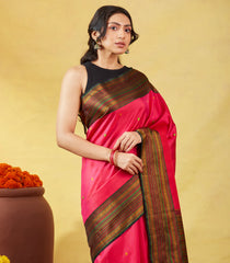 Hot Pink Handloom Kanchipuram Silk Saree With Silk Thread Buttas