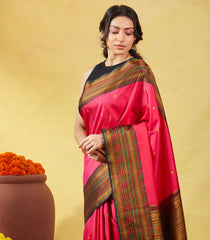 Hot Pink Handloom Kanchipuram Silk Saree With Silk Thread Buttas