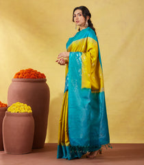 Mustard Soft Silk Saree With Zari Buttas & Cyan Border