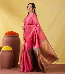 Pink Soft Silk Saree With Zari Checks & Contrast Pallu