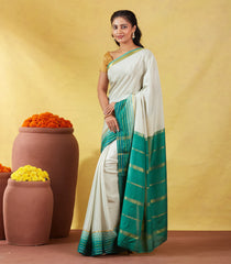 Light Green Mysore Plain Crepe Silk Saree With Contrast Green Border