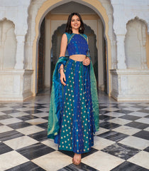 Royal Blue Festive Silk Skirt Set