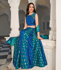 Royal Blue Festive Silk Skirt Set