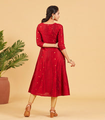 Deep Red And Gold Zari Work Kurta