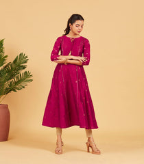 Magenta & Gold Zari Work Kurta