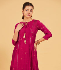 Magenta & Gold Zari Work Kurta